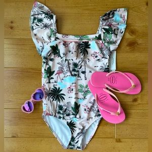 Janie & Jack Tropical Ruffle Sleeve Swimsuit